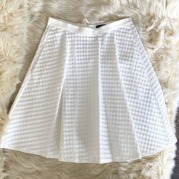 THEORY ZAIKIN TEXTURED waffle midi Flair skirt Preppy Coastal Nautical Boho - Picture 1 of 6